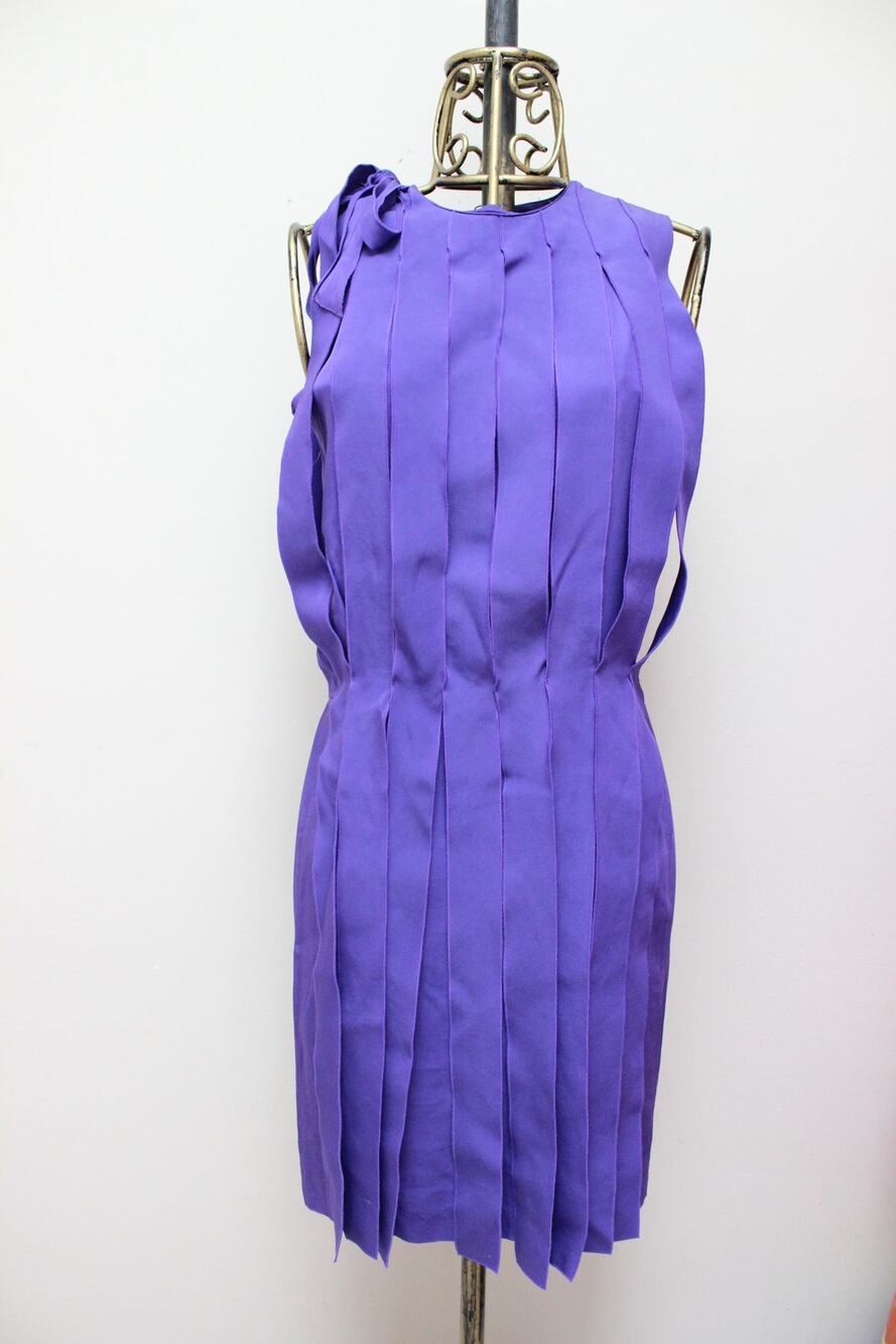 Bottega Veneta Purple Ribbon Tassel Crepe Sheath Dress Size 40/US 4